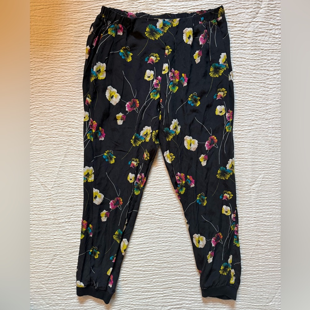 Elevenses Black Floral Dressy Silk Joggers